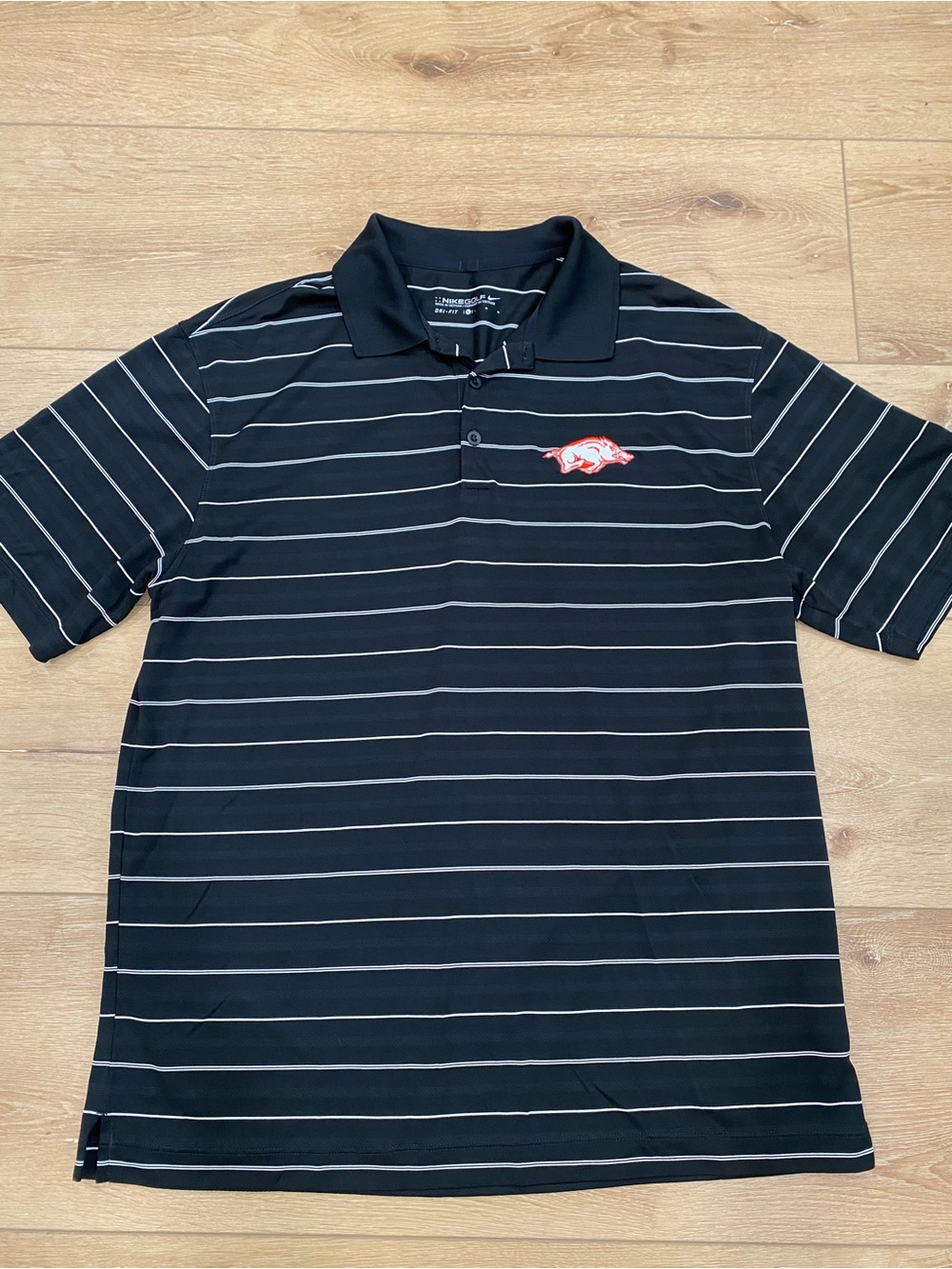 Nike Golf Men’s L Arkansas Razorbacks Polo Black Striped Dri-FIT NCAA College